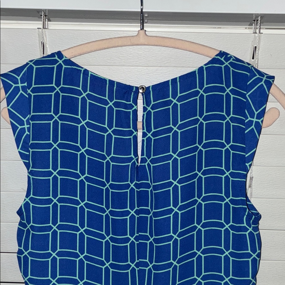 Candie's Blue and Teal Geometric Blouse - Picture 6 of 7